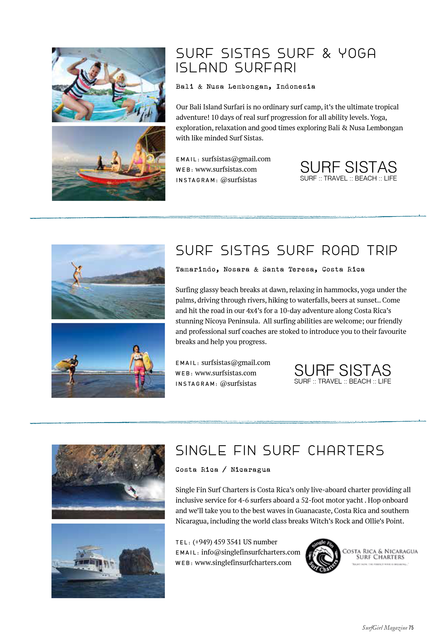 Surfgirl Magazine - Travel Guide featuring Surf Sistas vacations