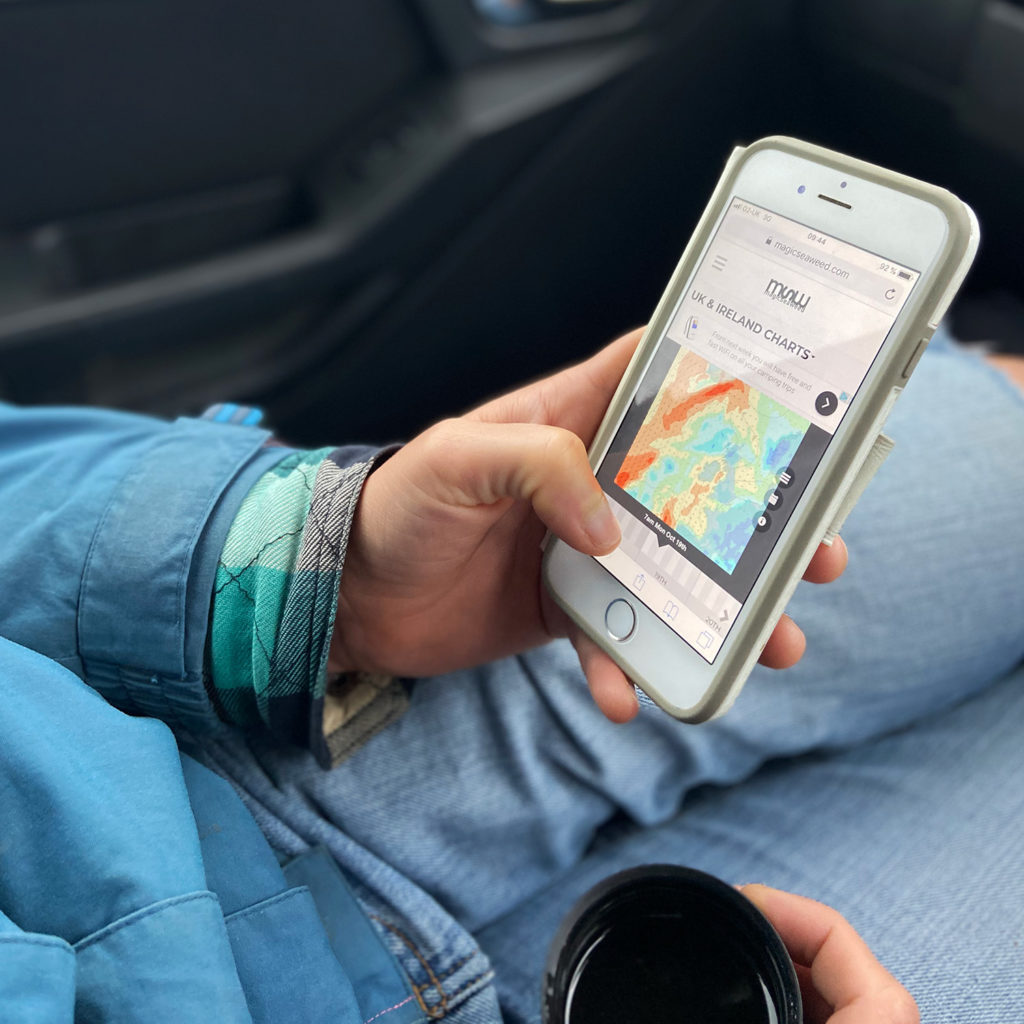 Checking the surf forecast on an iphone
