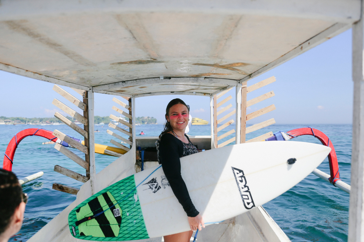 our surf sista in Indo wearing her pink zinc ready to surf.